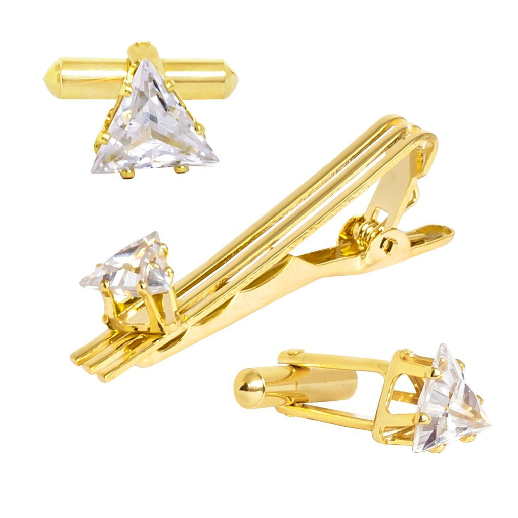 Trillion Diamond Cufflinks Tie Pin Set In Box Bulk
