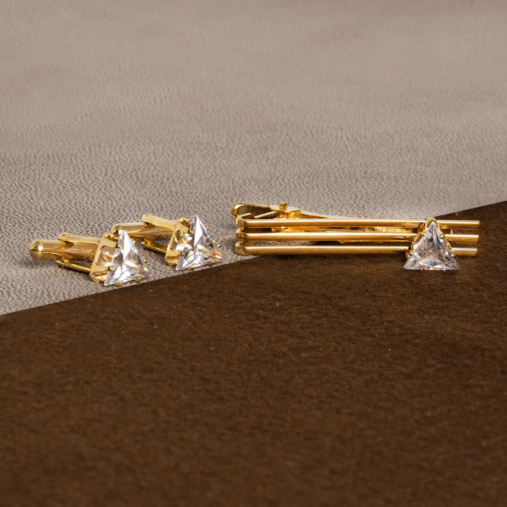 Trillion Diamond Cufflinks Tie Pin Set In Box Bulk
