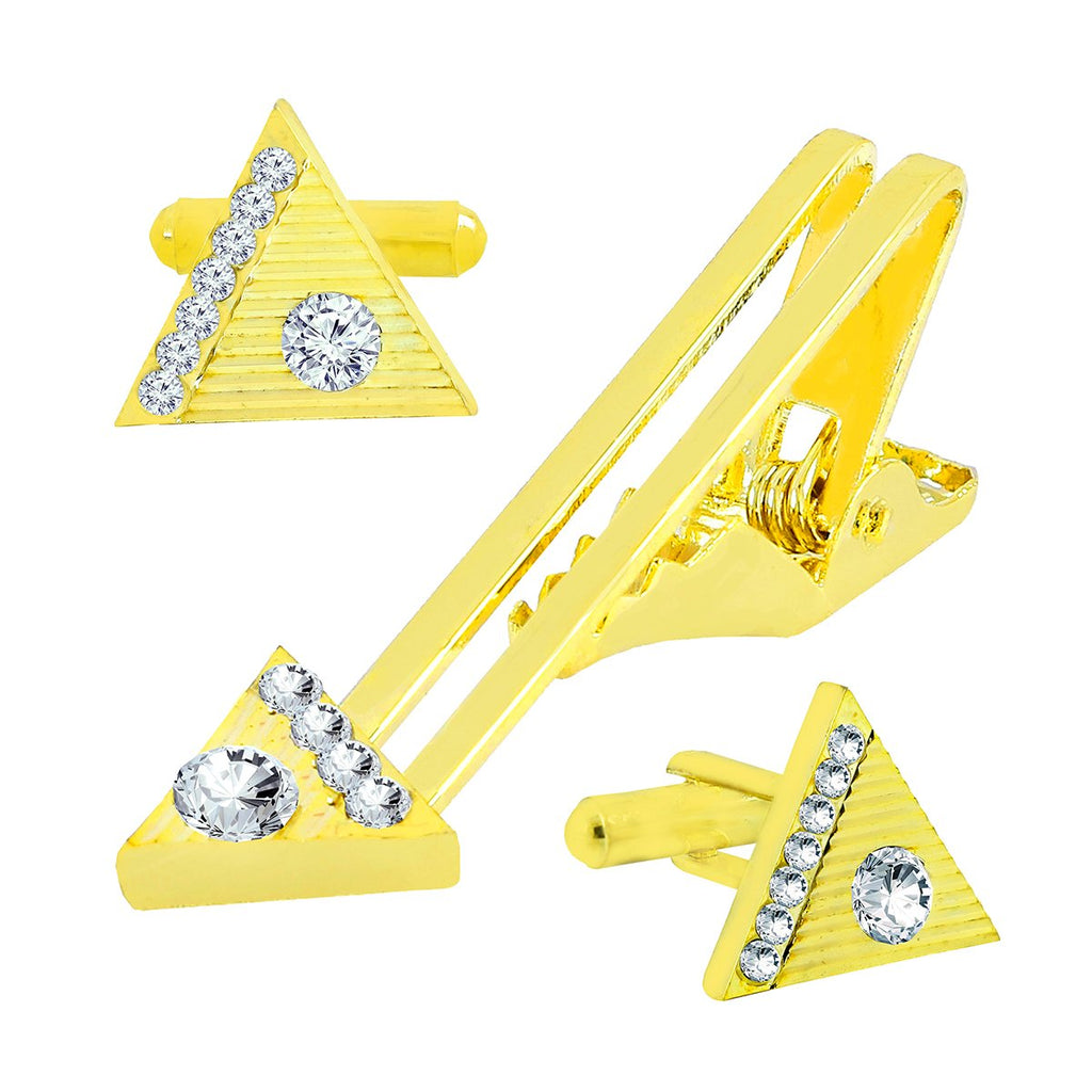 Triangle Diamond Cufflinks Tie Pin Set In Box Bulk