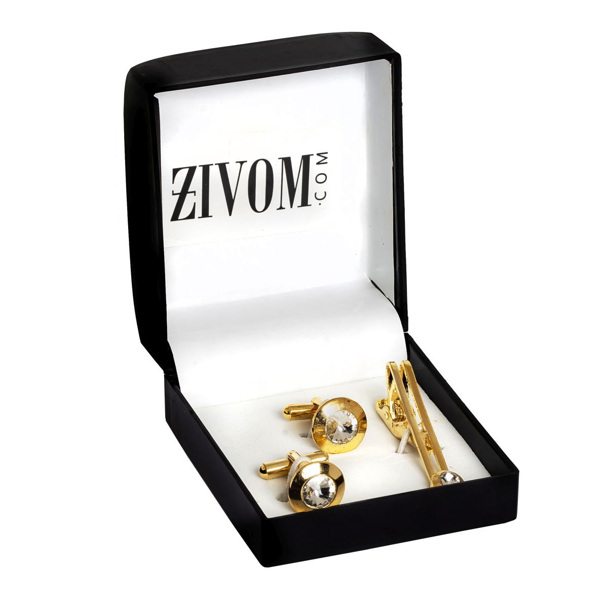 Round Diamond Gold Cufflinks Tie Pin Set In Box Bulk