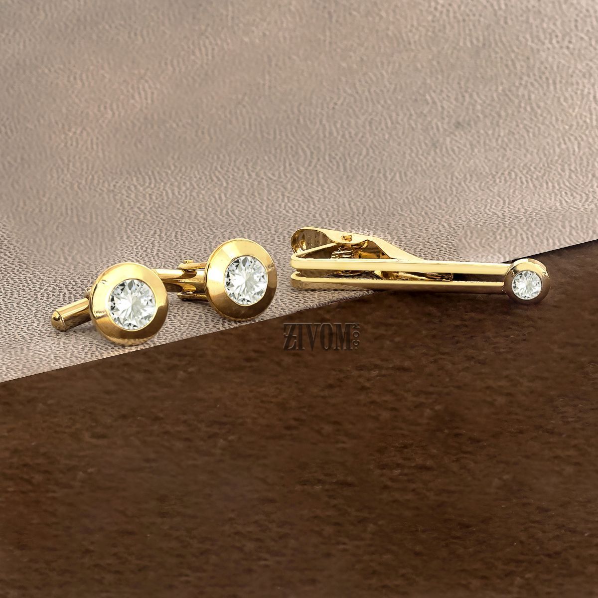 Round Diamond Gold Cufflinks Tie Pin Set In Box Bulk
