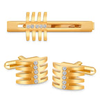 Gold Diamond Cufflinks Tie Pin Set In Box Bulk