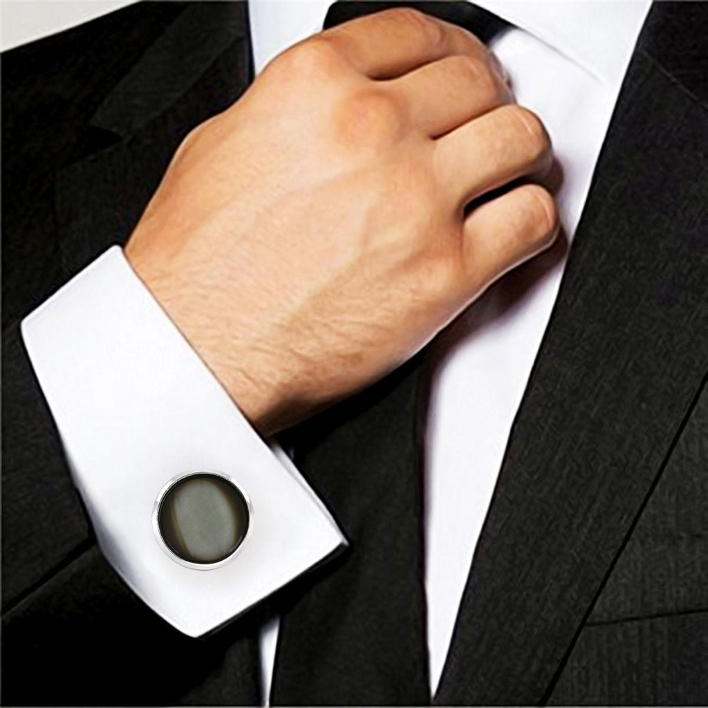 Round Black Crystal Cufflinks In Box Bulk