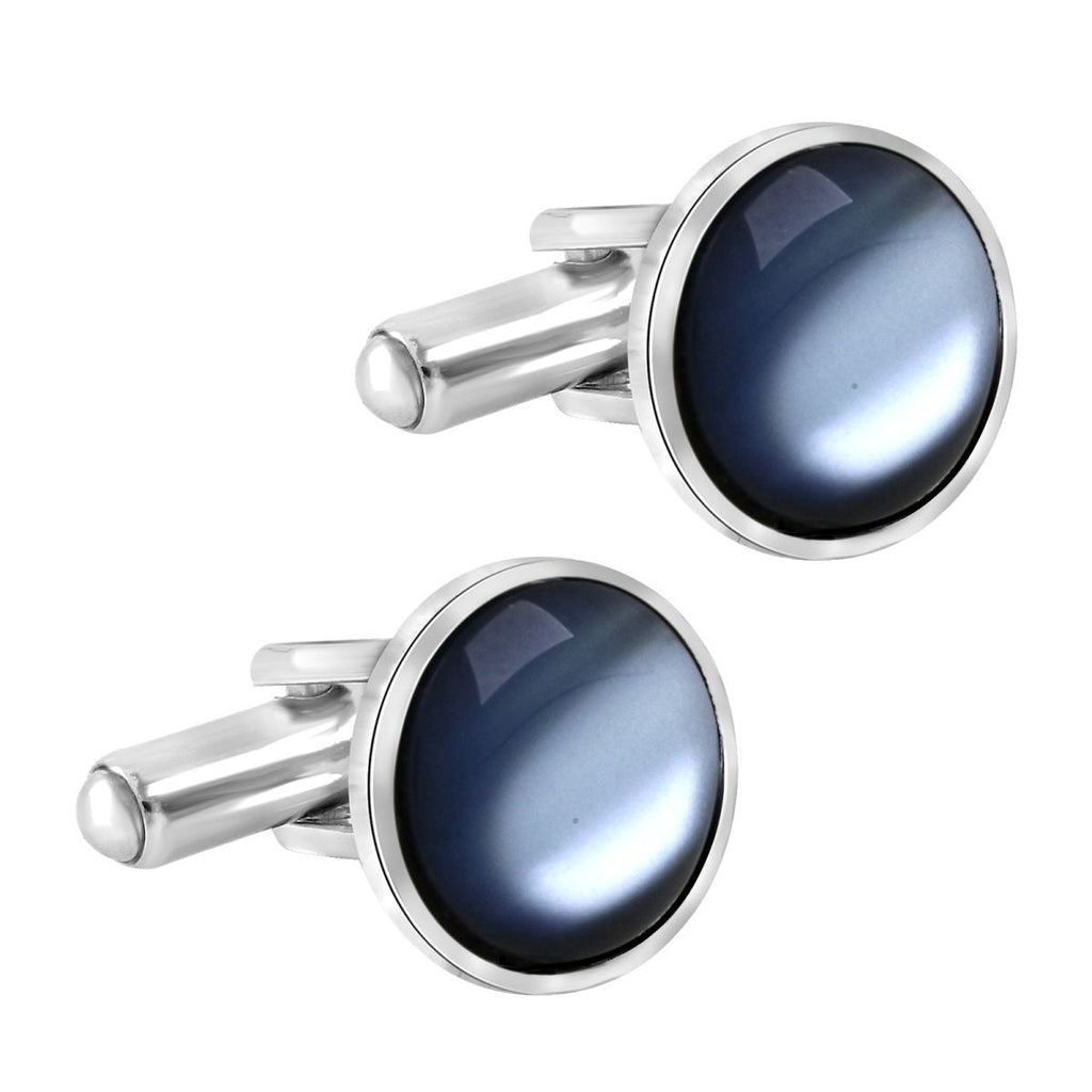 Round Blue Crystal Cufflinks In Box Bulk
