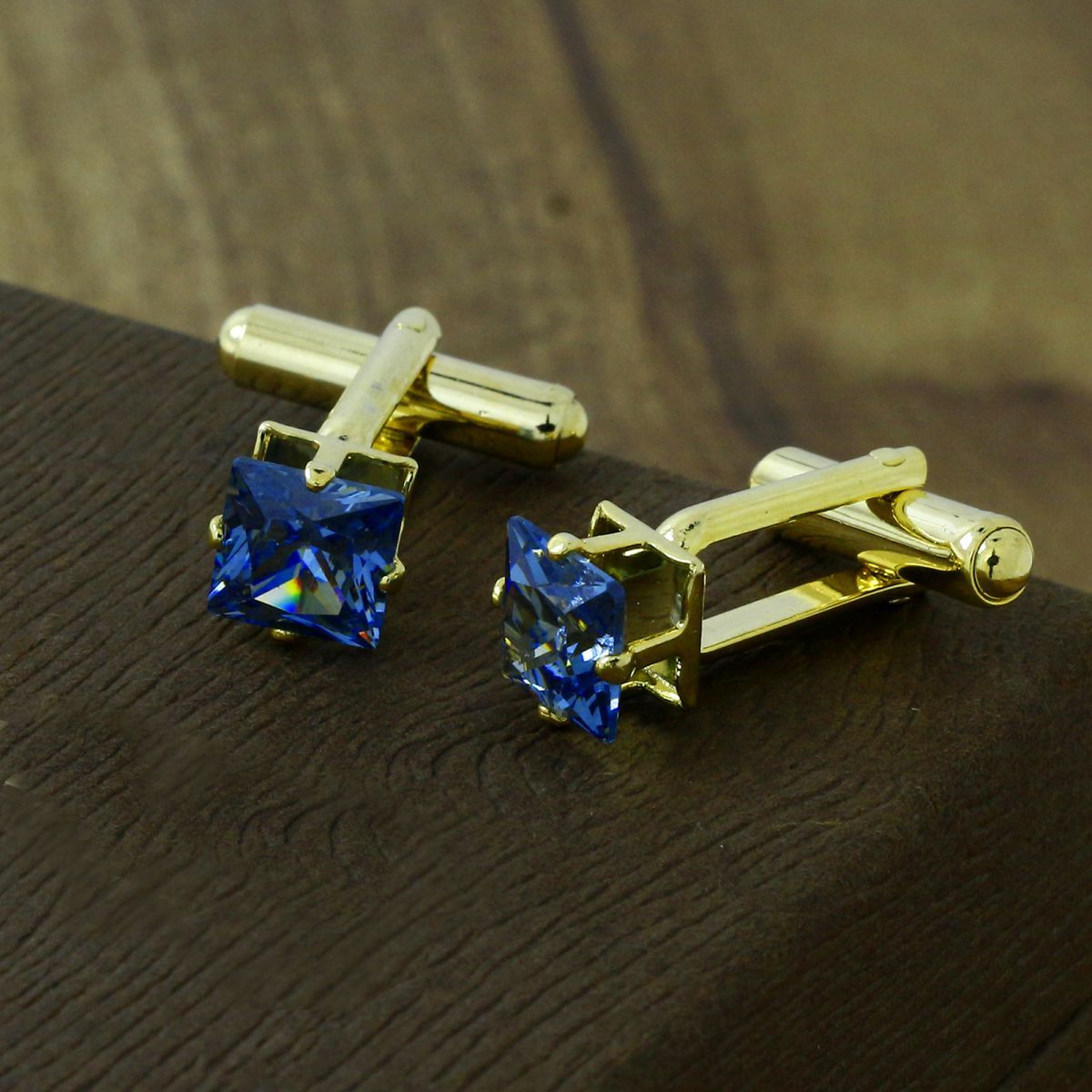 Square Blue Crystal Cufflinks In Box Bulk