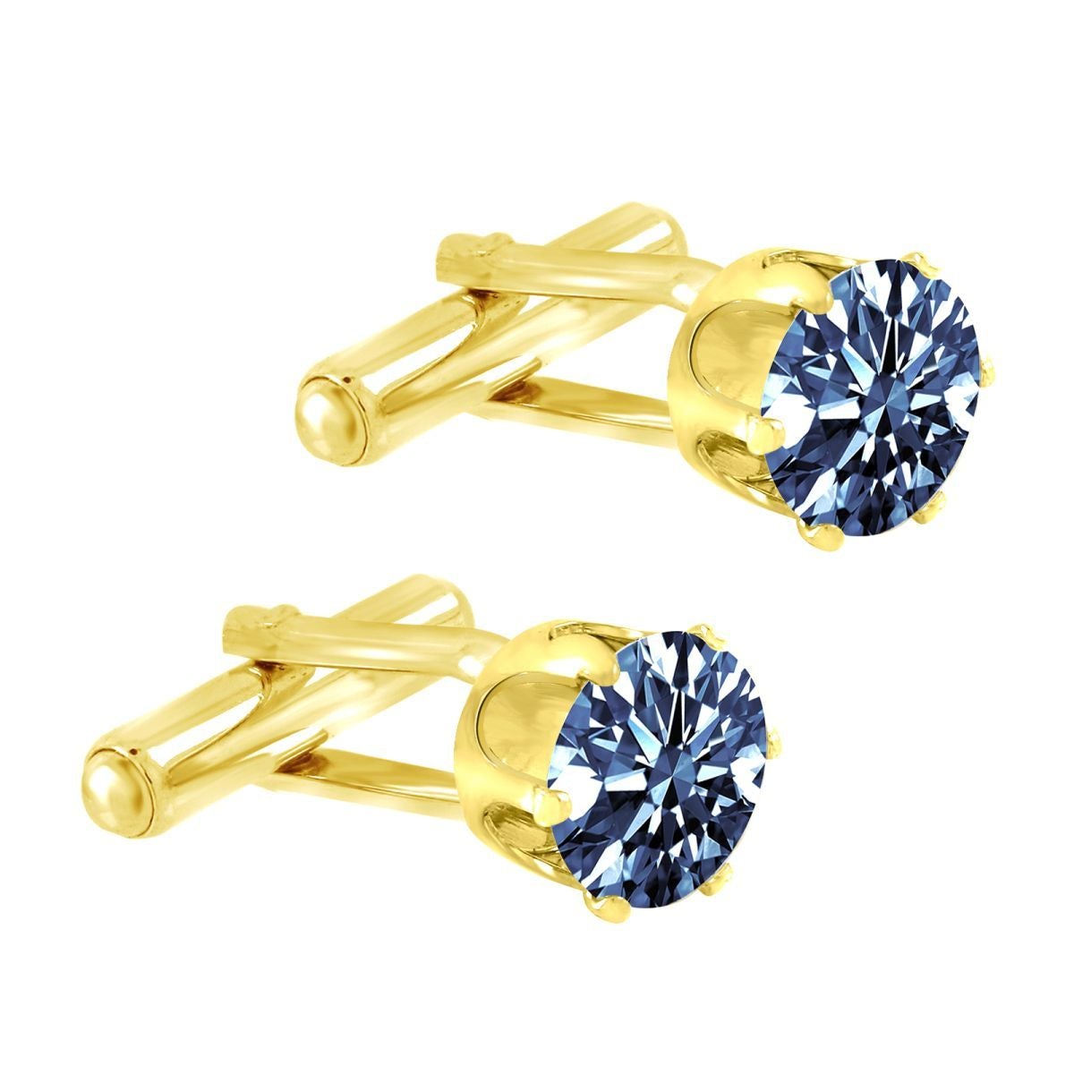 Round Blue Crystal Cufflinks In Box Bulk