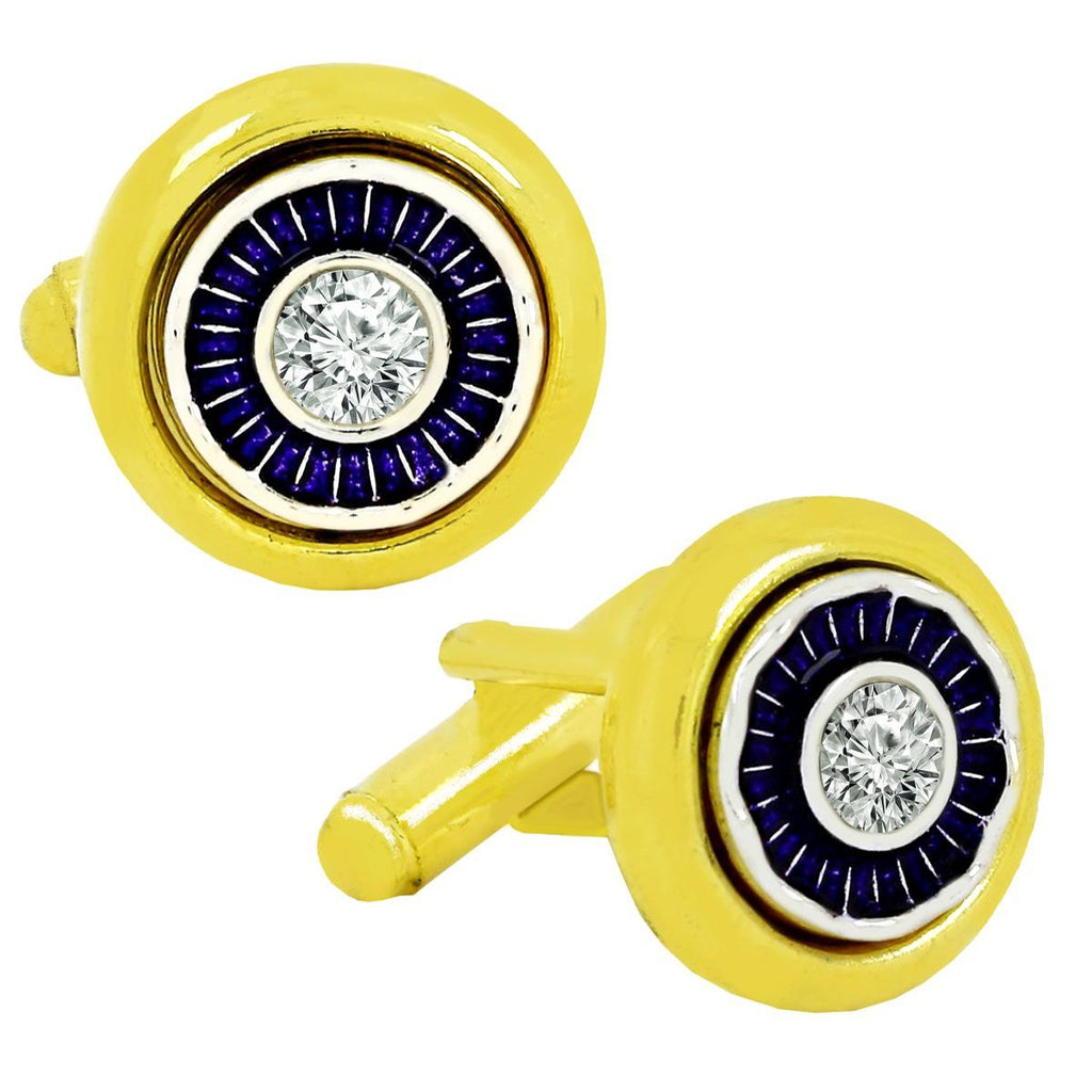 Gold Blue Diamond Cufflinks In Box Bulk