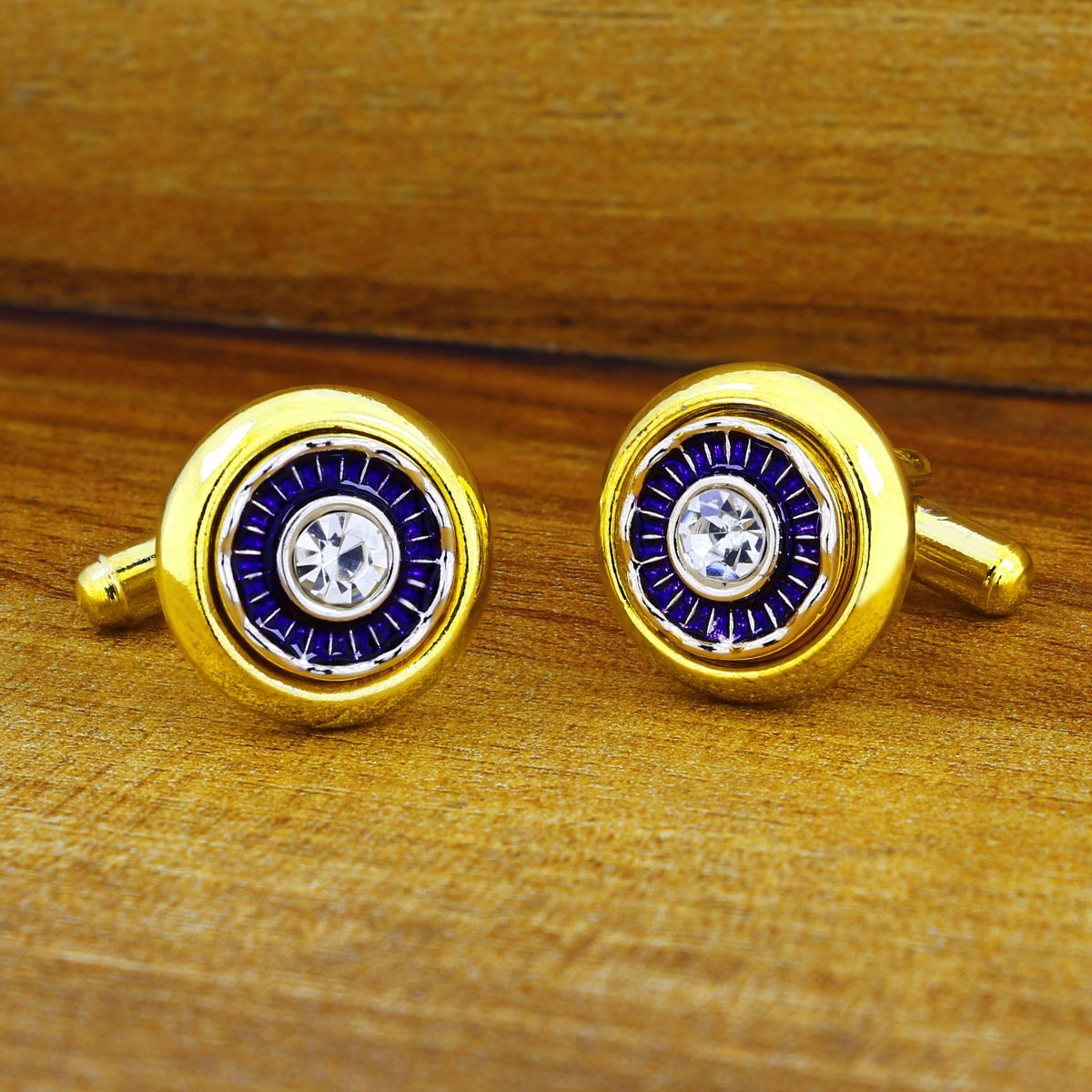 Gold Blue Diamond Cufflinks In Box Bulk