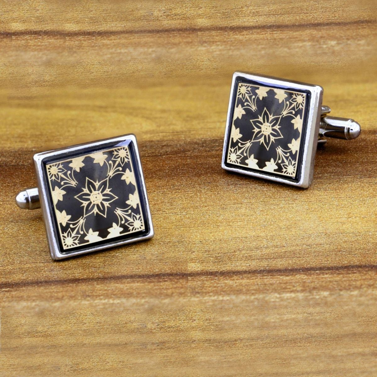 Victorian Filigree Black Gold Cufflinks In Box Bulk Main image