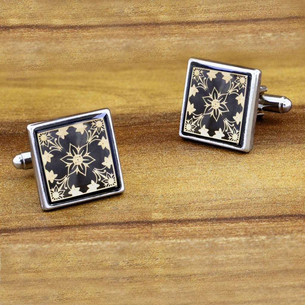 Victorian Filigree Black Gold Cufflinks In Box Bulk