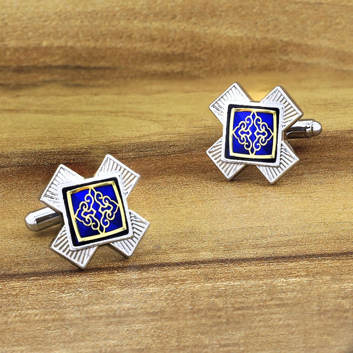 Victorian Filigree Blue Gold Cufflinks In Box Bulk