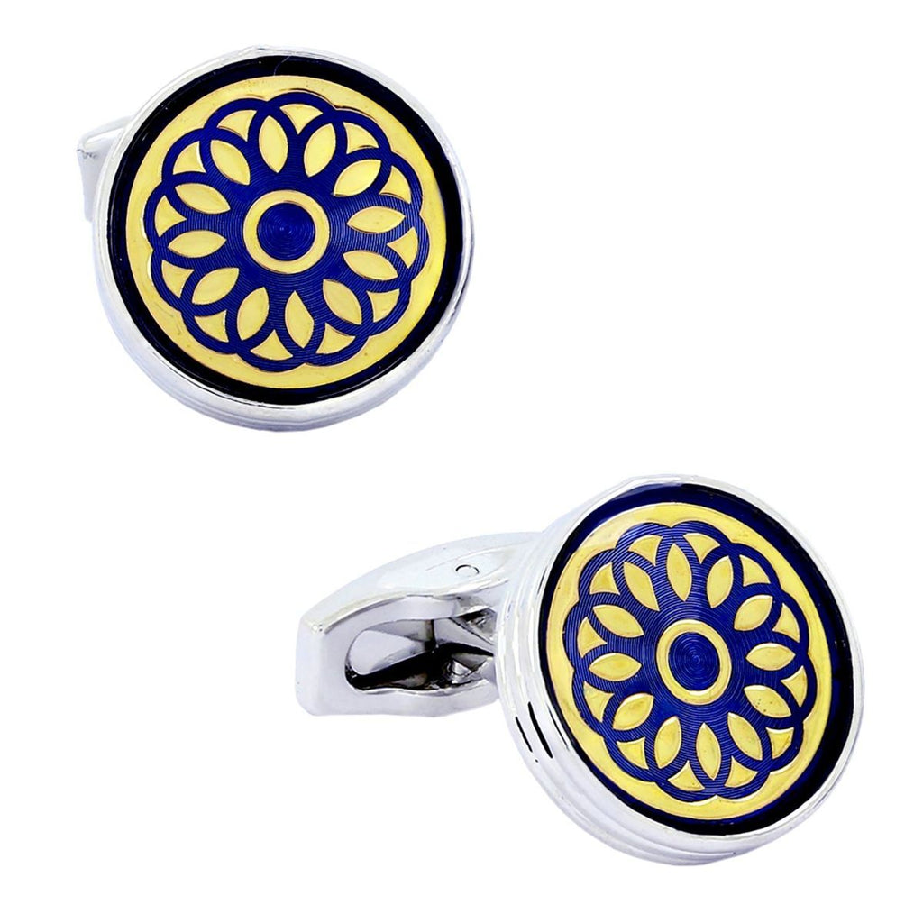Blue Gold Floral Cufflinks In Box Bulk