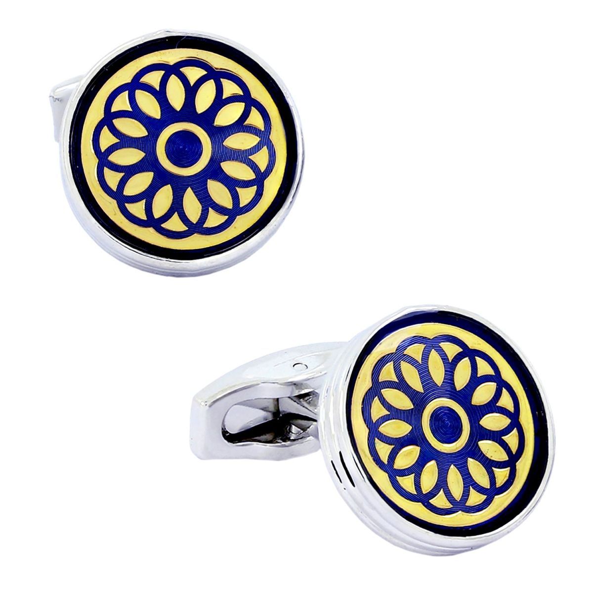 Blue Gold Floral Cufflinks In Box Bulk