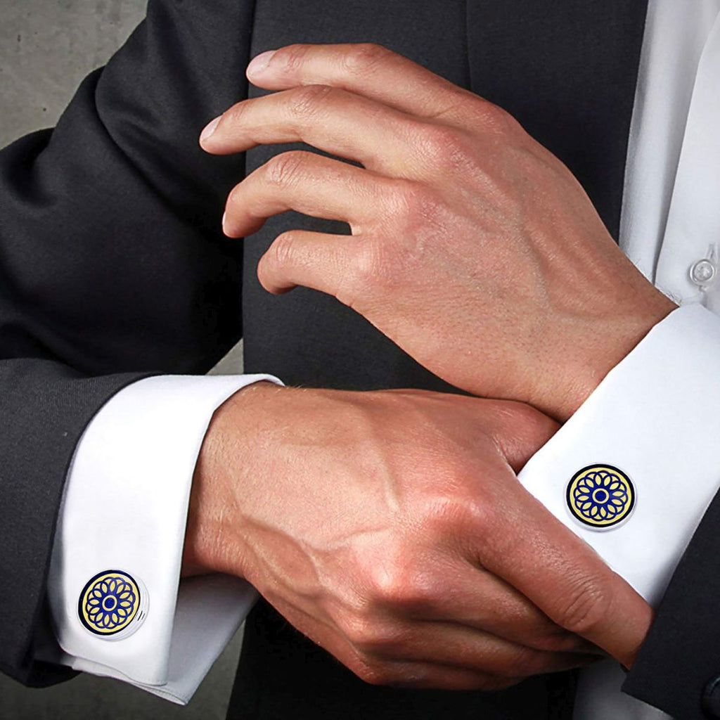 Blue Gold Floral Cufflinks In Box Bulk