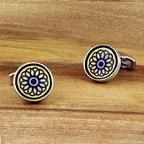 Blue Gold Floral Cufflinks In Box Bulk