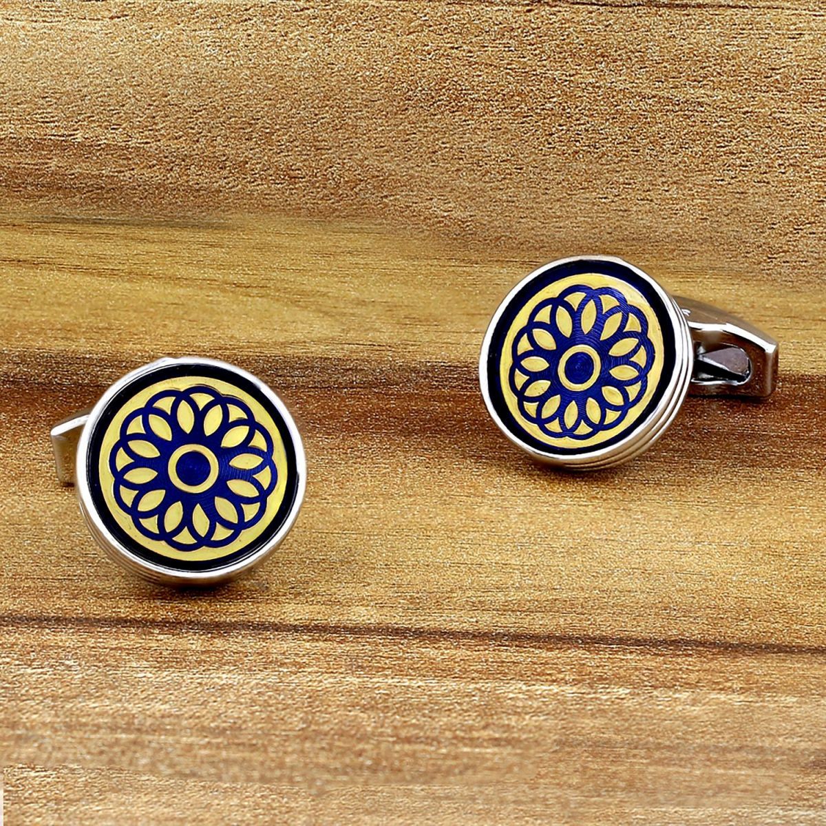 Blue Gold Floral Cufflinks In Box Bulk