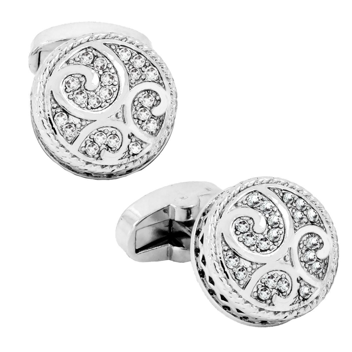 Round Silver Diamond Cufflinks In Box Bulk