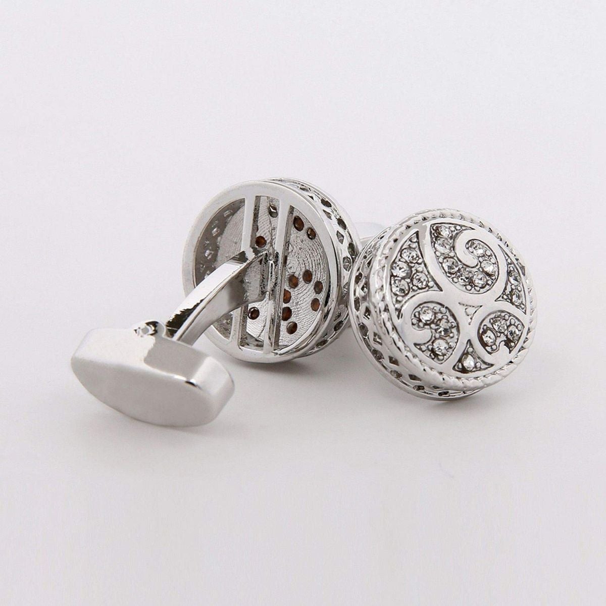 Round Silver Diamond Cufflinks In Box Bulk