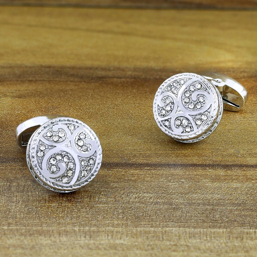 Round Silver Diamond Cufflinks In Box Bulk