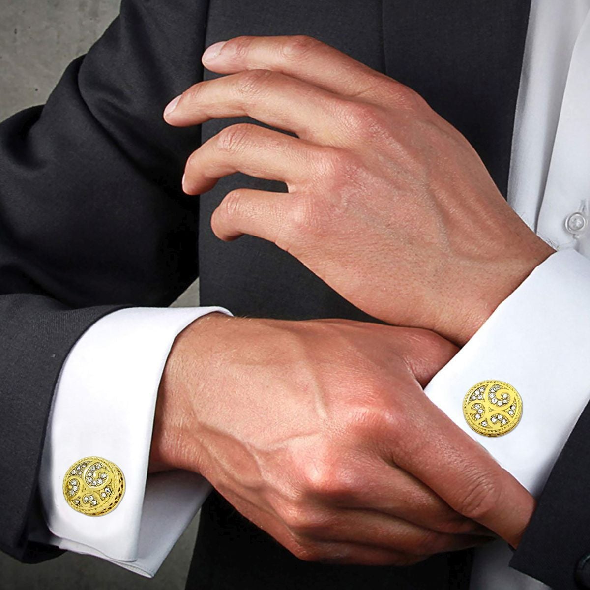 Round Gold Diamond Cufflinks In Box Bulk