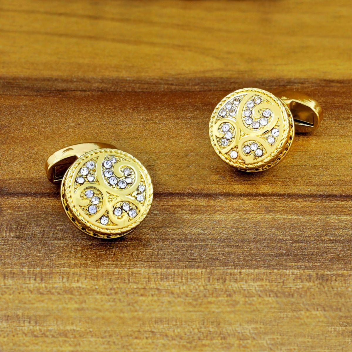Round Gold Diamond Cufflinks In Box Bulk Main image