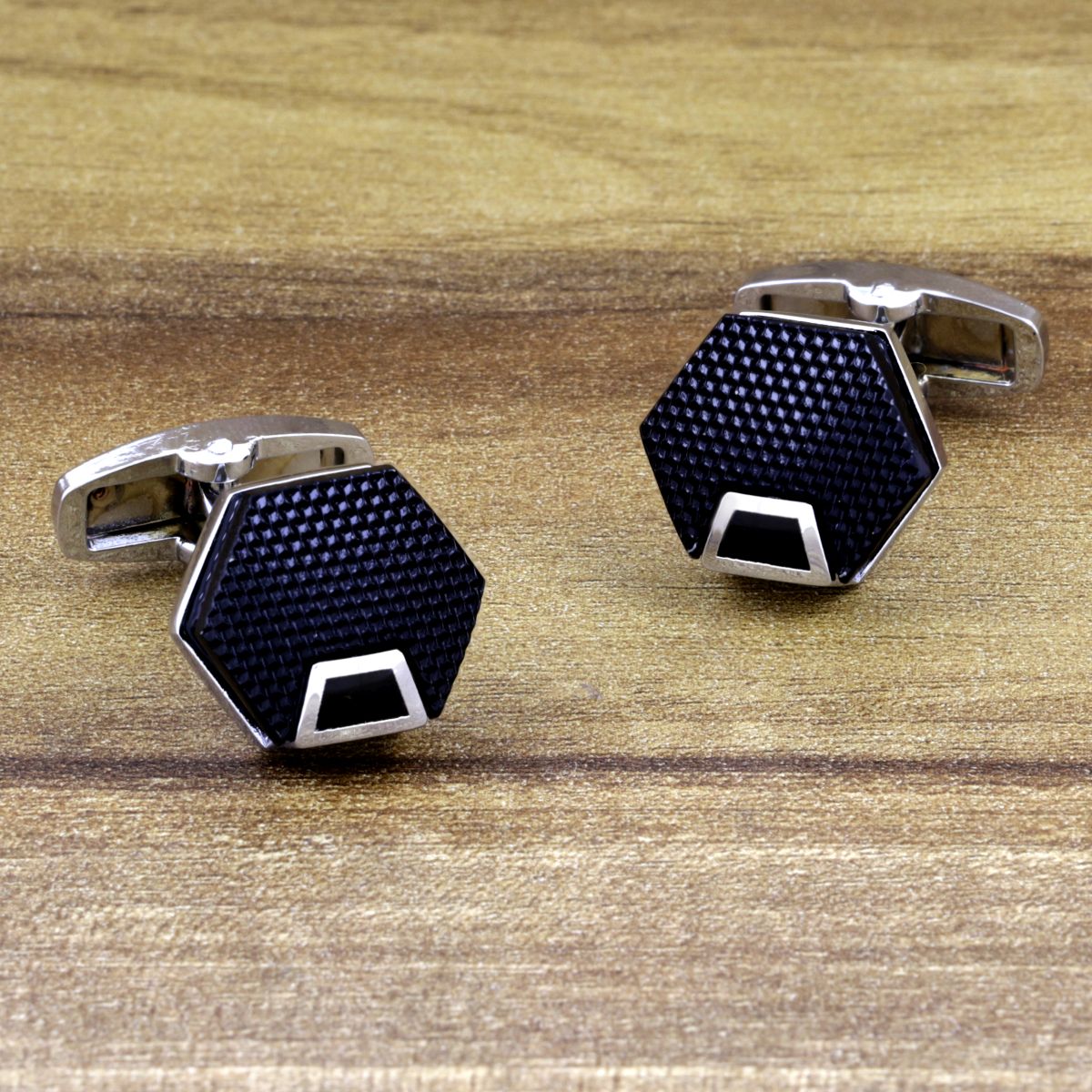 Hexagon Black Cufflinks In Box Bulk