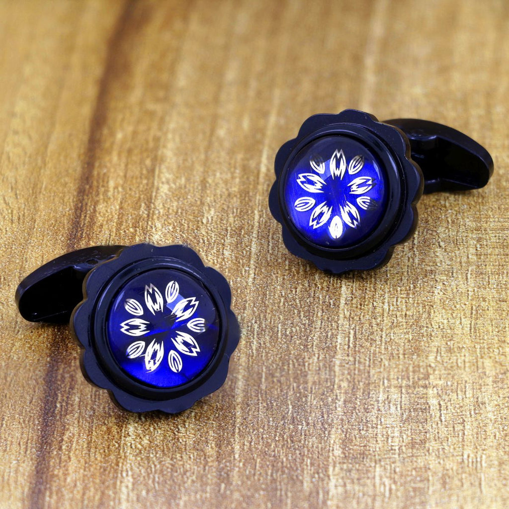 Blue Floral Cufflinks In Box Bulk