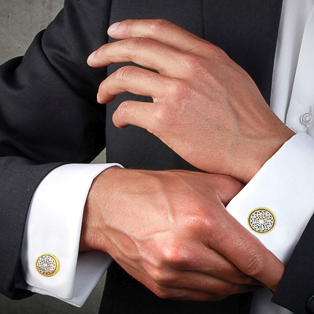 Victorian Filigree Gold Silver Cufflinks In Box