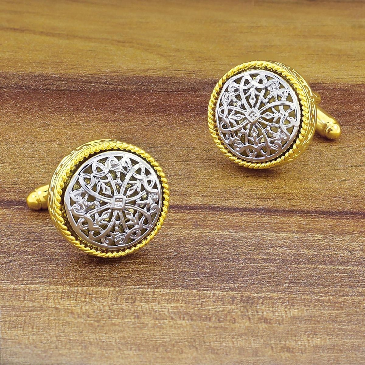 Victorian Filigree Gold Silver Cufflinks In Box Main image