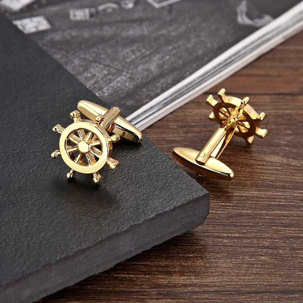 Gold Rudder Anchor Sailor Cufflinks In Box Bulk Main image