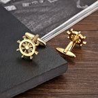 Gold Rudder Anchor Sailor Cufflinks In Box Bulk
