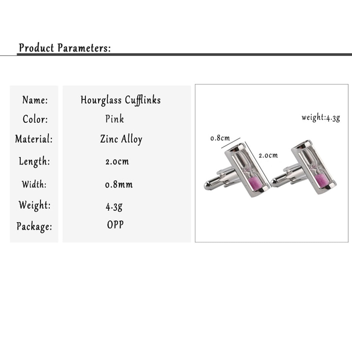 Pink Sand Timer Hour Glass Cufflinks In Box