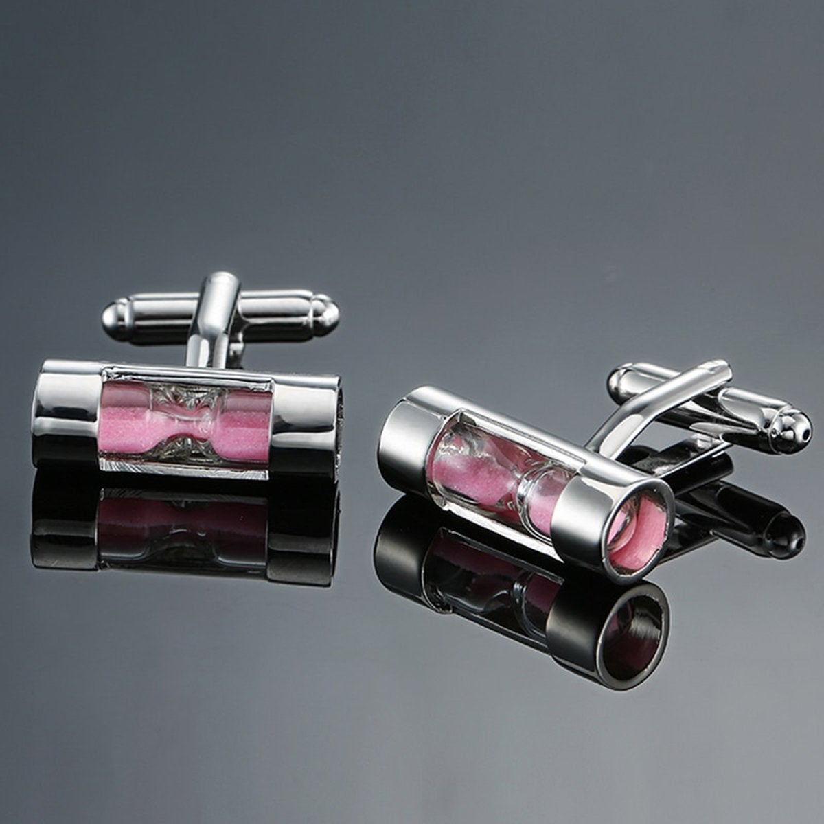 Pink Sand Timer Hour Glass Cufflinks In Box