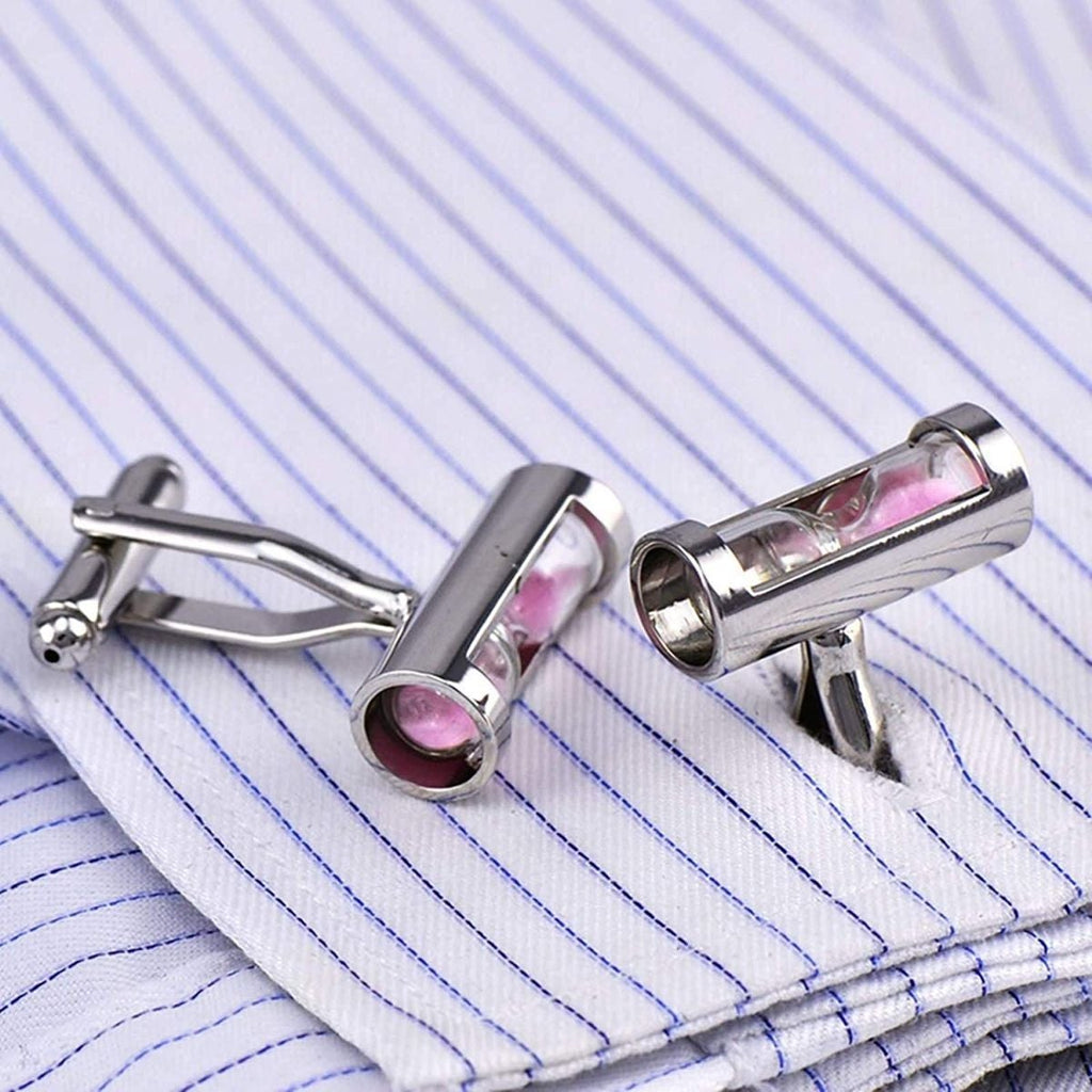 Pink Sand Timer Hour Glass Cufflinks In Box