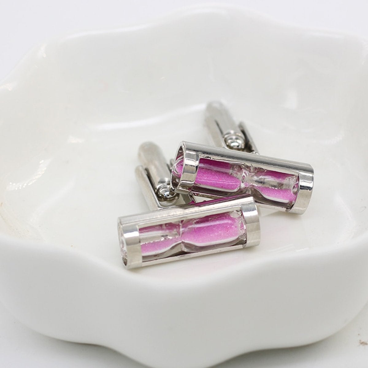 Pink Sand Timer Hour Glass Cufflinks In Box