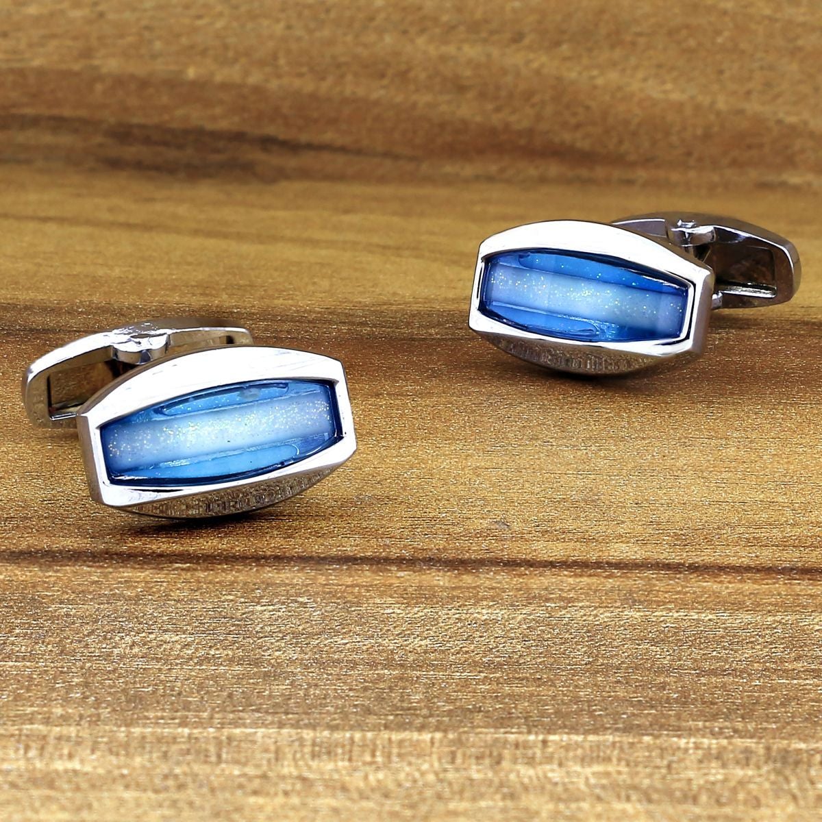 Oval Blue Crystal Cufflinks In Box Bulk Main image