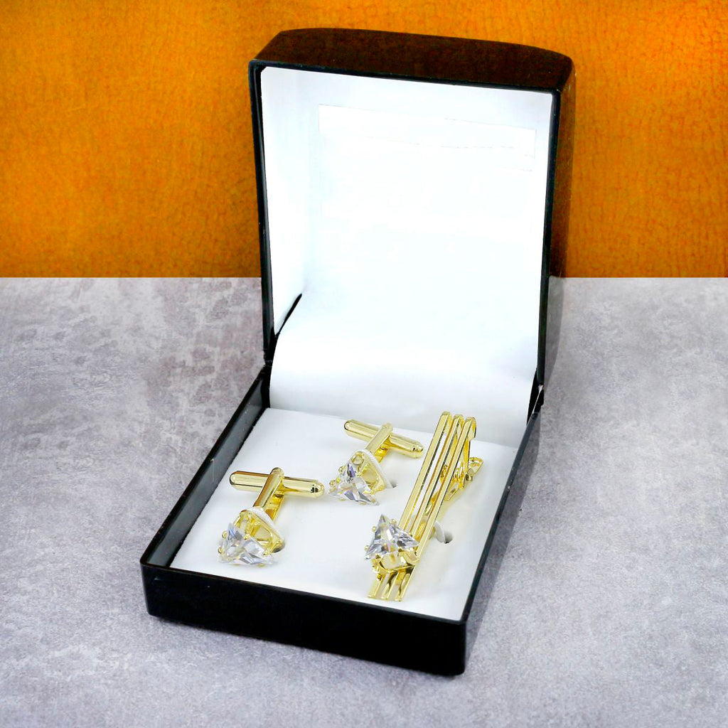 Trillion Diamond Cufflinks Set In Box Bulk