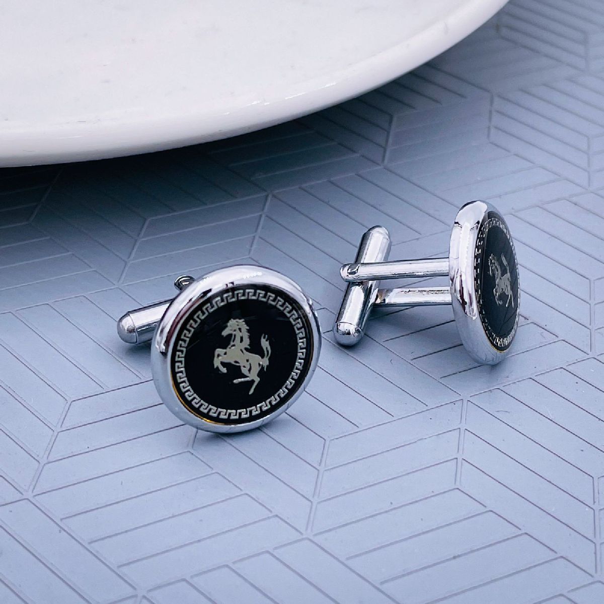 Black Silver Prancing Horse Cufflinks For Men Bulk