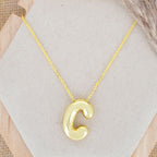 A Party Balloon Bubble Puffed Initial Alphabet Letter 18K Glossy Gold Anti Tarnish Pendant Chain