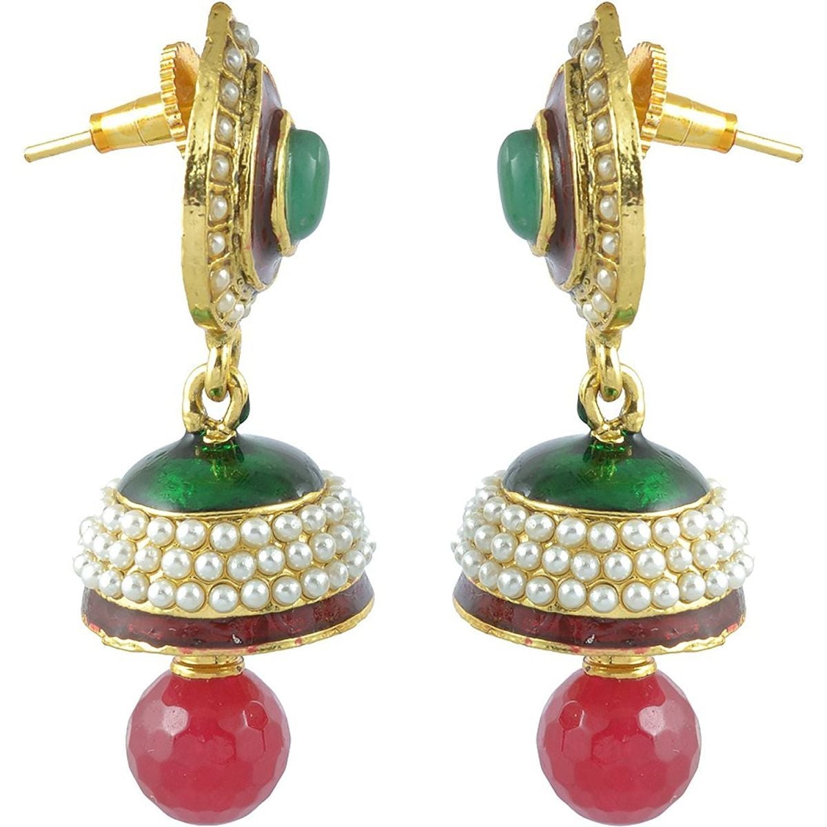 Ruby Emerald Pearl Enamel Jhumki Earring For Women Bulk Secondary image