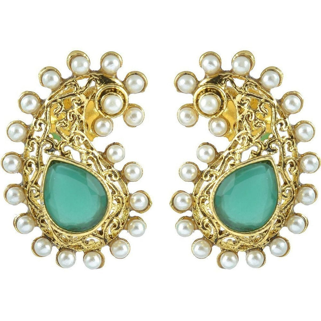 Pearl Emerald Green Gold Plated Paisley Earring For Women Bulk