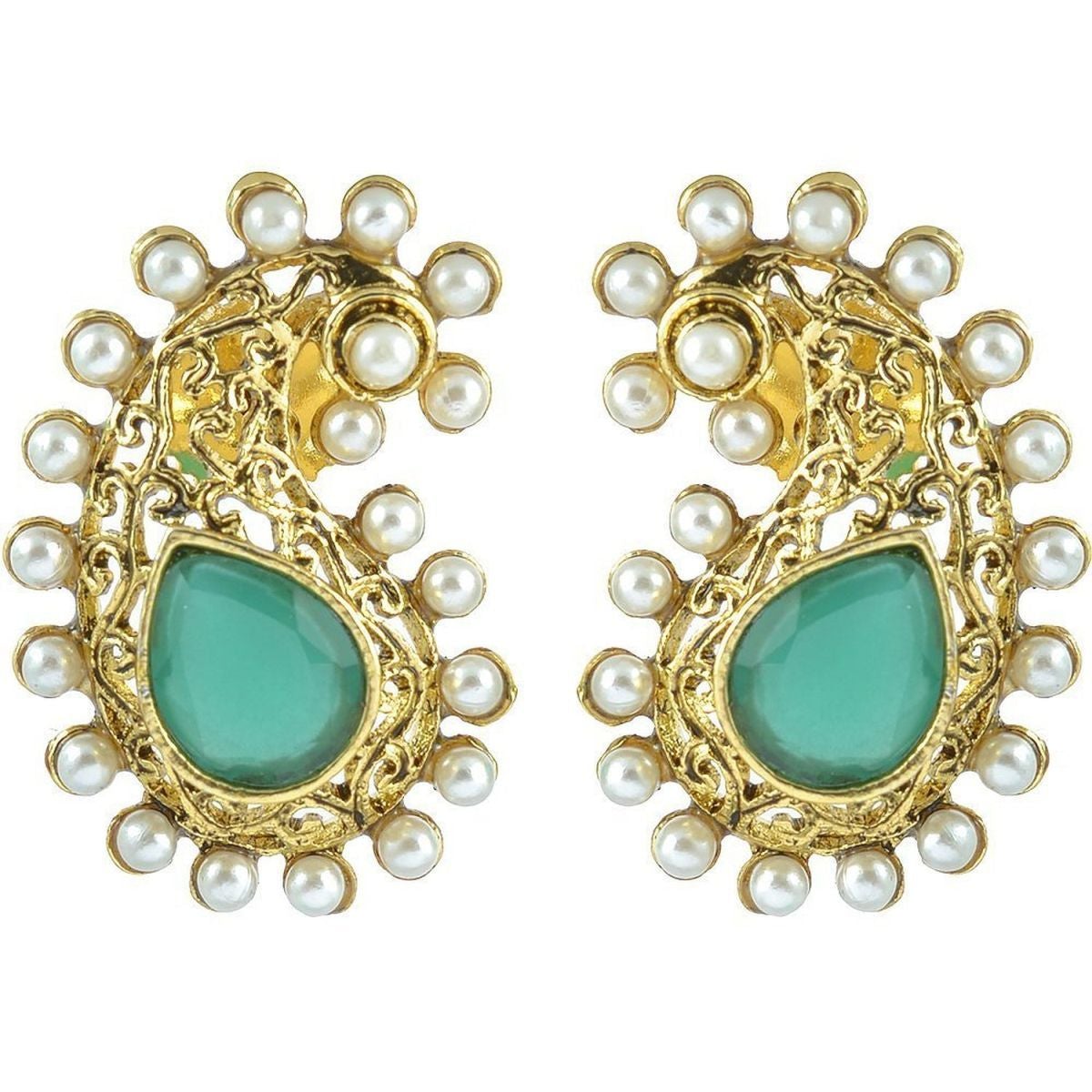 Pearl Emerald Green Gold Plated Paisley Earring For Women Bulk