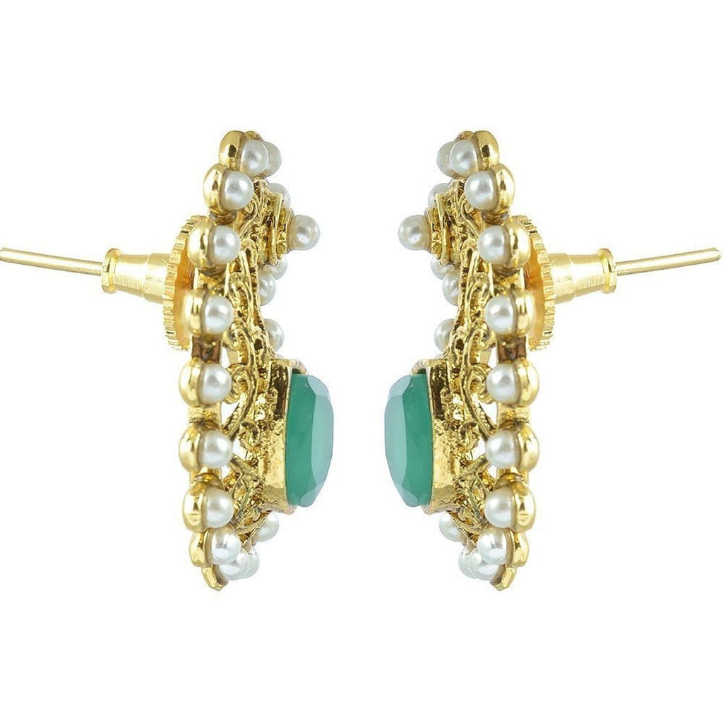 Pearl Emerald Green Gold Plated Paisley Earring For Women Bulk