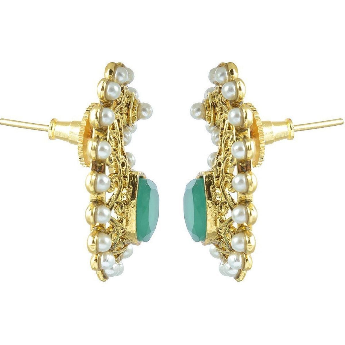 Pearl Emerald Green Gold Plated Paisley Earring For Women Bulk