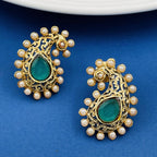 Pearl Emerald Green Gold Plated Paisley Earring For Women Bulk