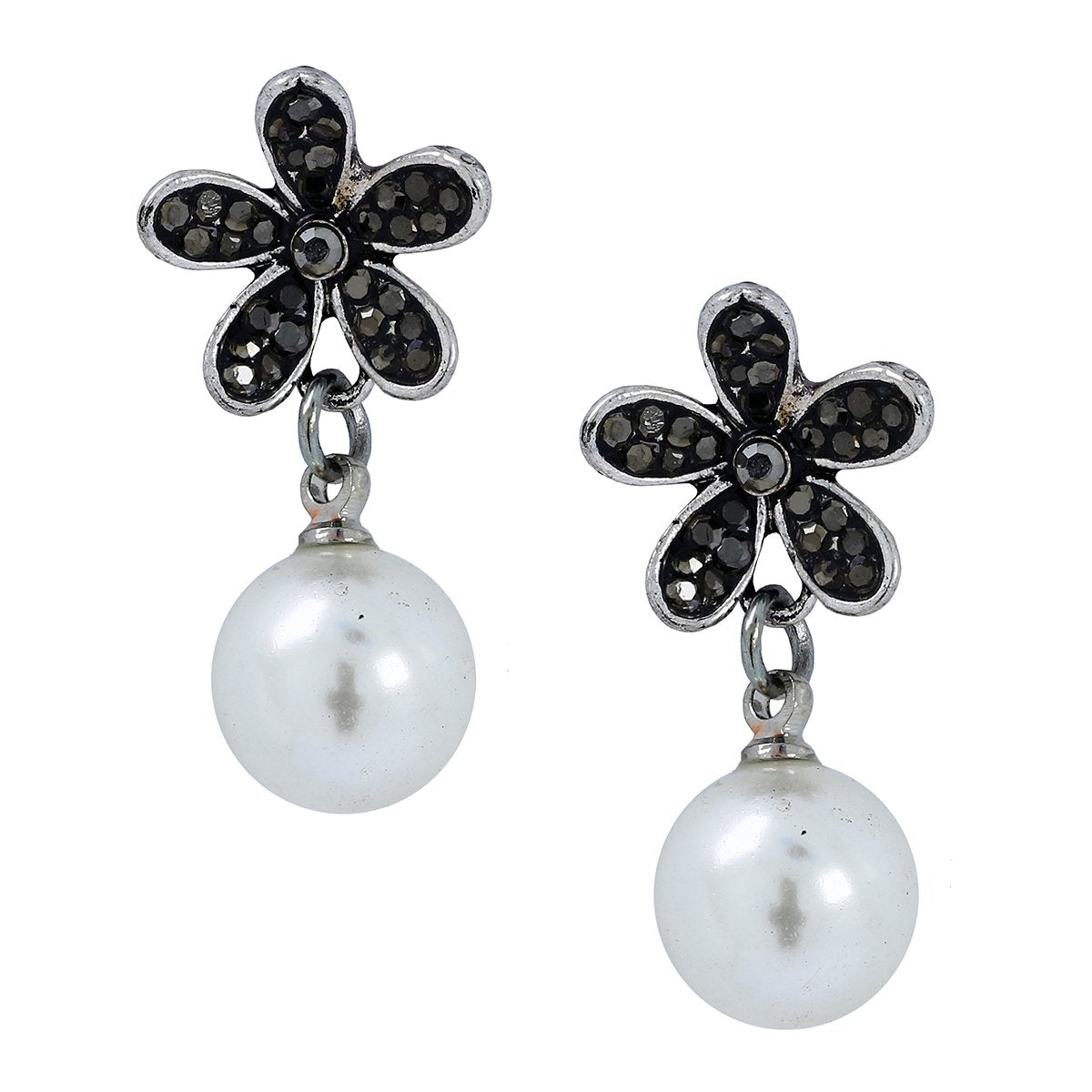 Marcasite Pearl Oxidized Afghani Bohemian Tribal Flower Drop Earring Women Secondary image