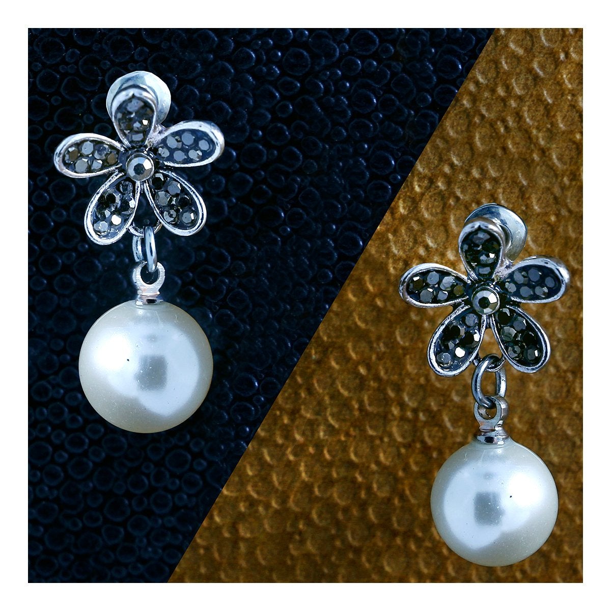 Marcasite Pearl Oxidized Afghani Bohemian Tribal Flower Drop Earring Women Main image