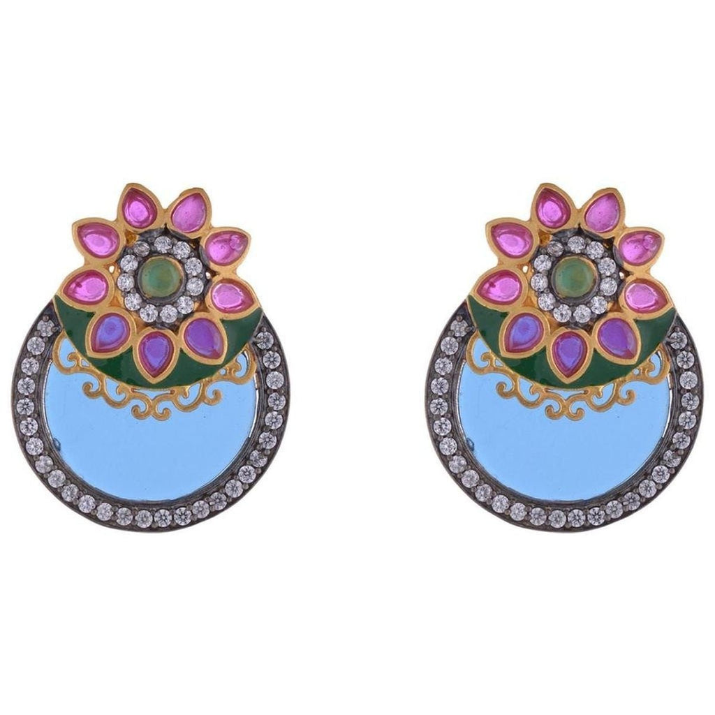 Gold Designer Blue Green Red American Diamond Victorian Earring Bulk
