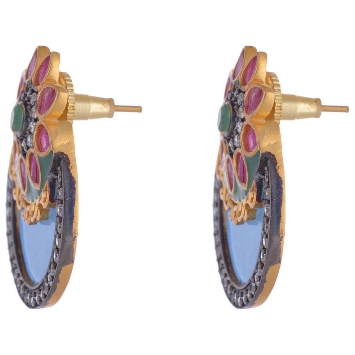 Gold Designer Blue Green Red American Diamond Victorian Earring Bulk