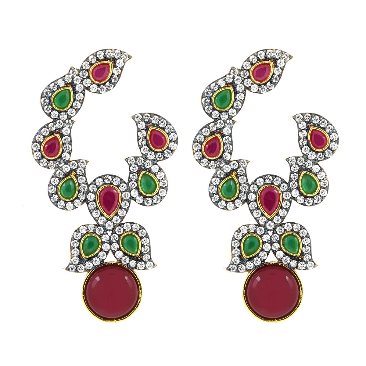 Festive Ruby Red Emerald Green Gold Drop Earring For Women Bulk Secondary image